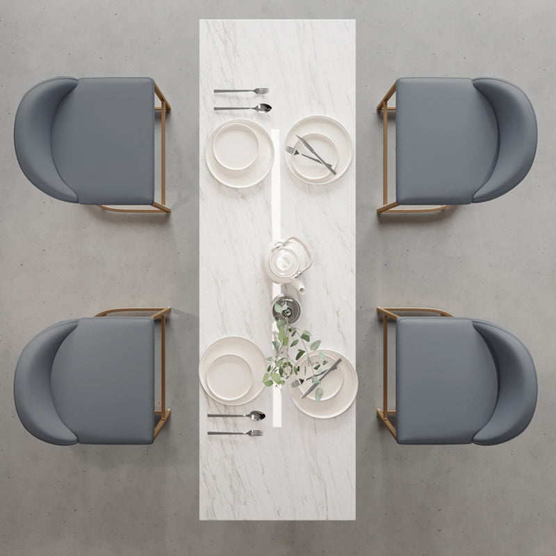 Rectangle Indoor Pub Height Dining Table Marble Bistro Table in White and Gold