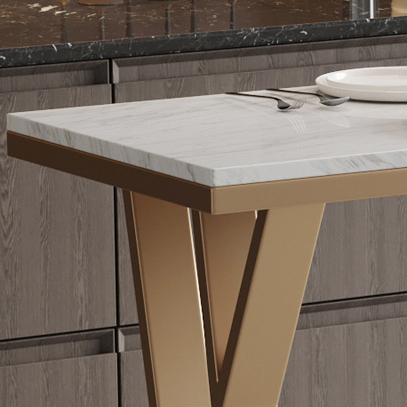 Rectangle Indoor Pub Height Dining Table Marble Bistro Table in White and Gold