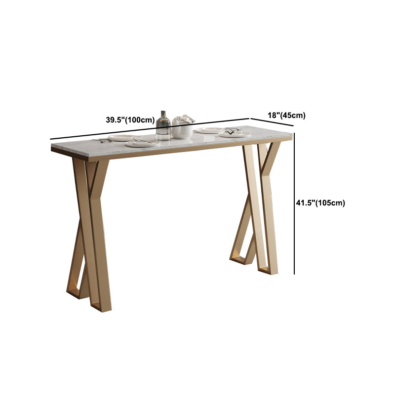 Rectangle Indoor Pub Height Dining Table Marble Bistro Table in White and Gold