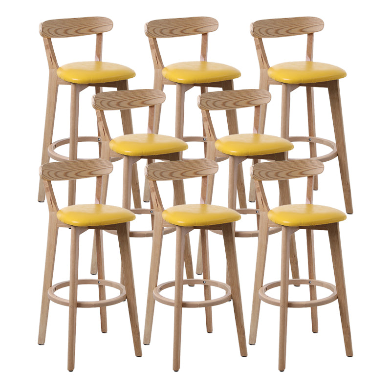 Scandinavian Matte Finish Leather Barstool Rubberwood Home Stool