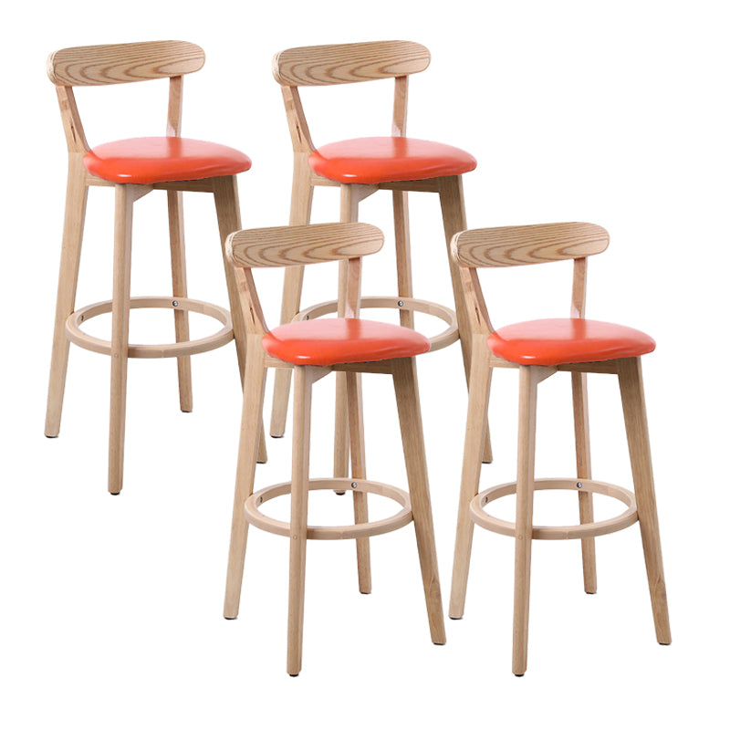 Scandinavian Matte Finish Leather Barstool Rubberwood Home Stool