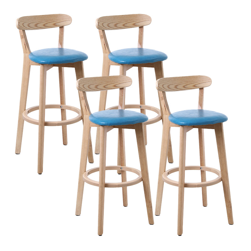 Scandinavian Matte Finish Leather Barstool Rubberwood Home Stool