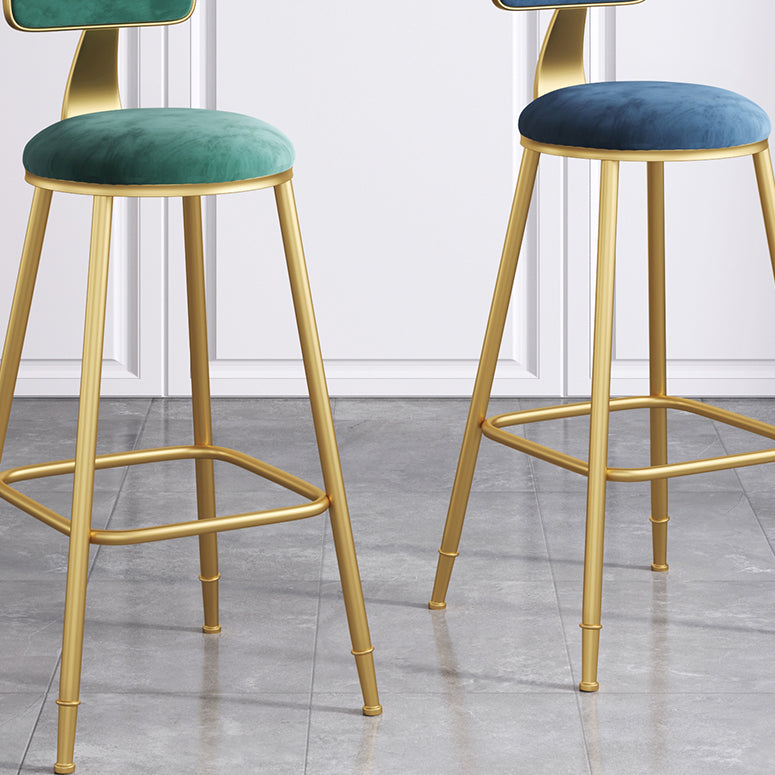 Nordic Armless Backrest Counter Stool Iron Dining Room Bar Stool with Velvet Cushion
