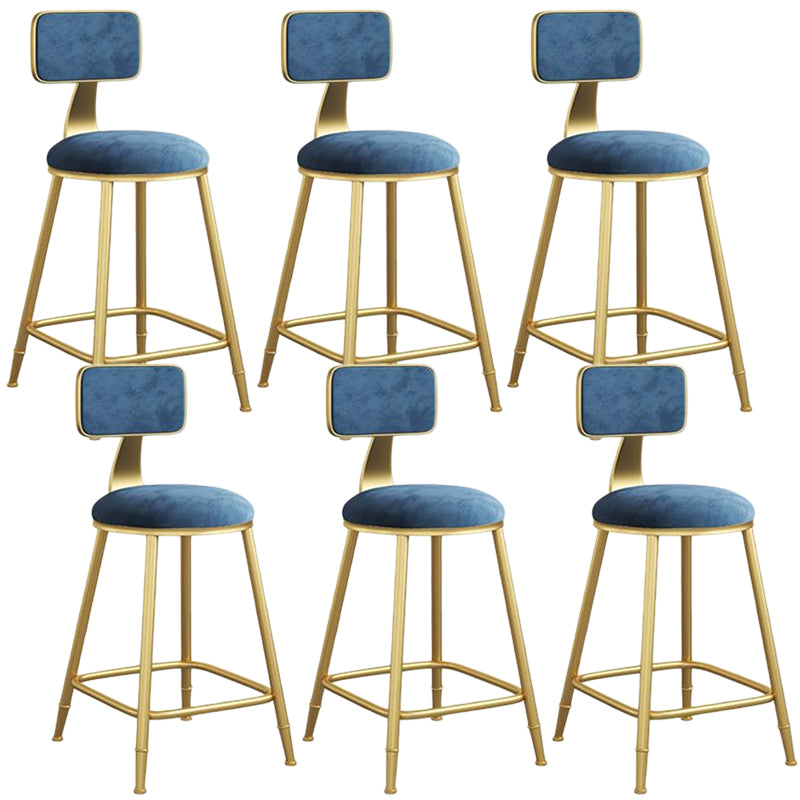 Nordic Armless Backrest Counter Stool Iron Dining Room Bar Stool with Velvet Cushion