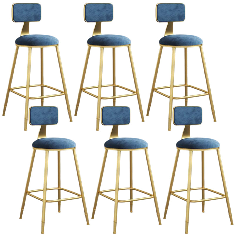 Nordic Armless Backrest Counter Stool Iron Dining Room Bar Stool with Velvet Cushion