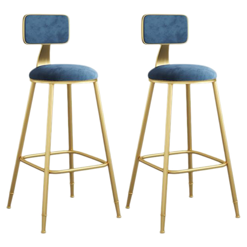 Nordic Armless Backrest Counter Stool Iron Dining Room Bar Stool with Velvet Cushion
