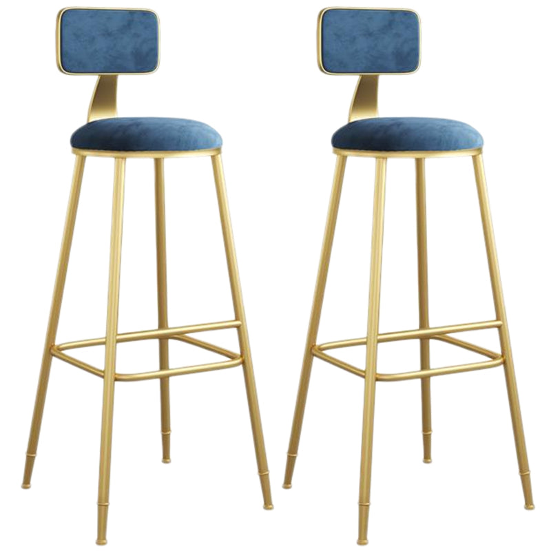 Nordic Armless Backrest Counter Stool Iron Dining Room Bar Stool with Velvet Cushion