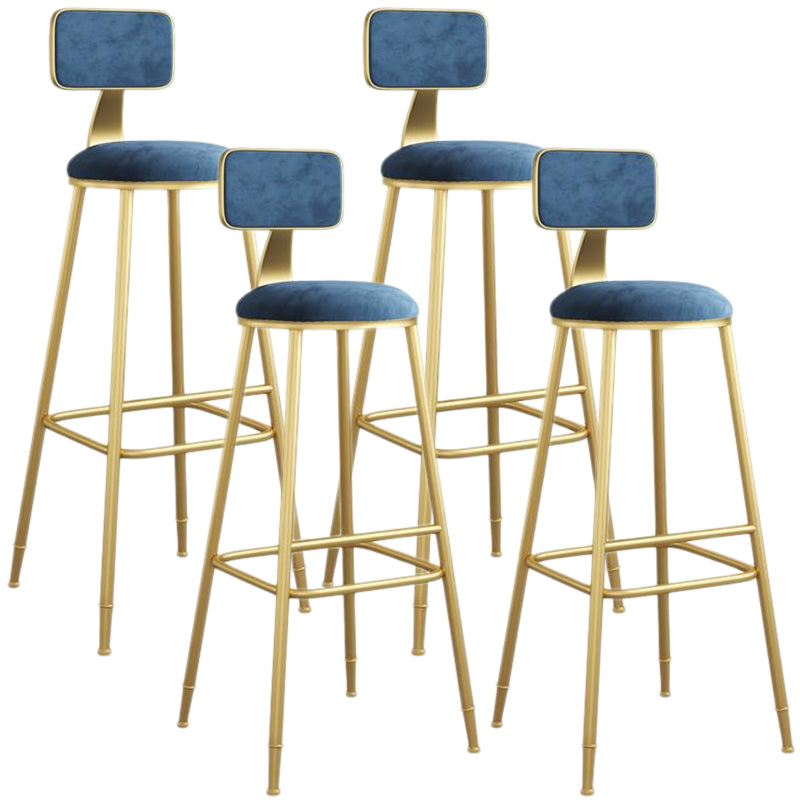 Nordic Armless Backrest Counter Stool Iron Dining Room Bar Stool with Velvet Cushion