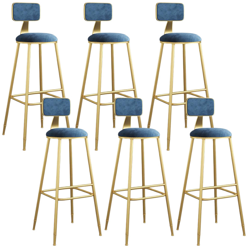 Nordic Armless Backrest Counter Stool Iron Dining Room Bar Stool with Velvet Cushion