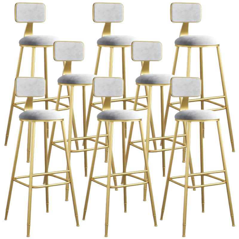 Nordic Armless Backrest Counter Stool Iron Dining Room Bar Stool with Velvet Cushion