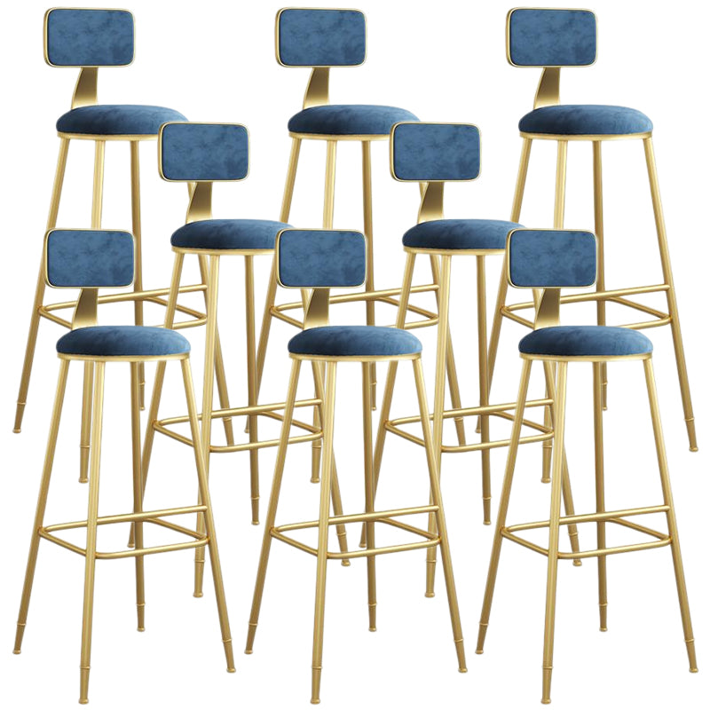 Nordic Armless Backrest Counter Stool Iron Dining Room Bar Stool with Velvet Cushion