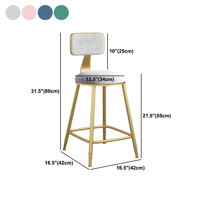 Nordic Armless Backrest Counter Stool Iron Dining Room Bar Stool with Velvet Cushion