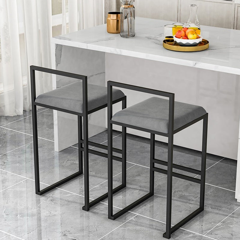 Modern Armless Backrest Counter Stool Iron Kitchen Bar Stool with  Cushion and Pedal