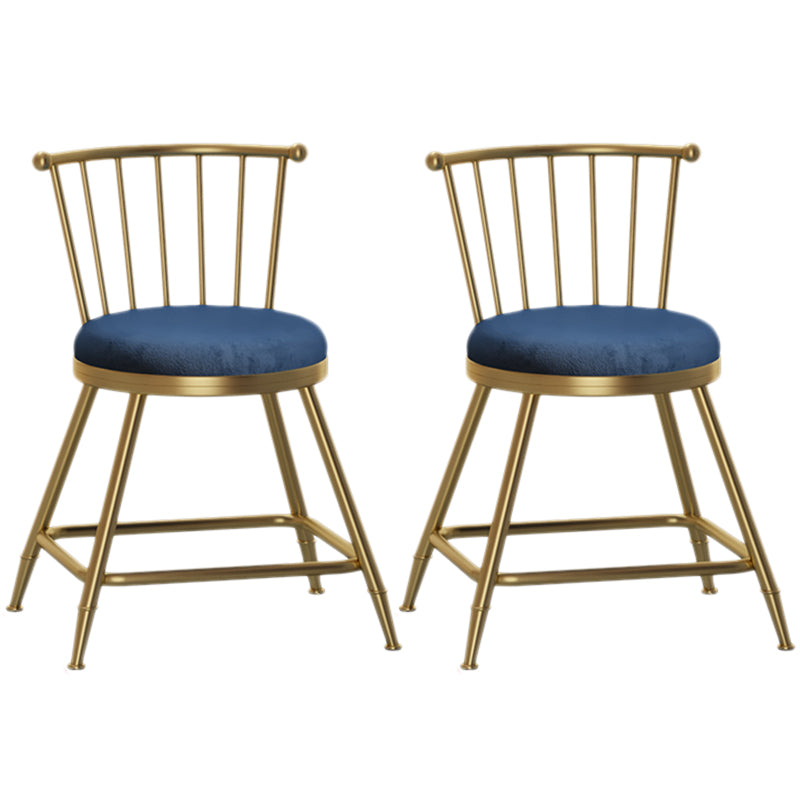 Nordic Armless Backrest Counter Stool Iron Cashier Bar Stool with Velvet Cushion and Pedal