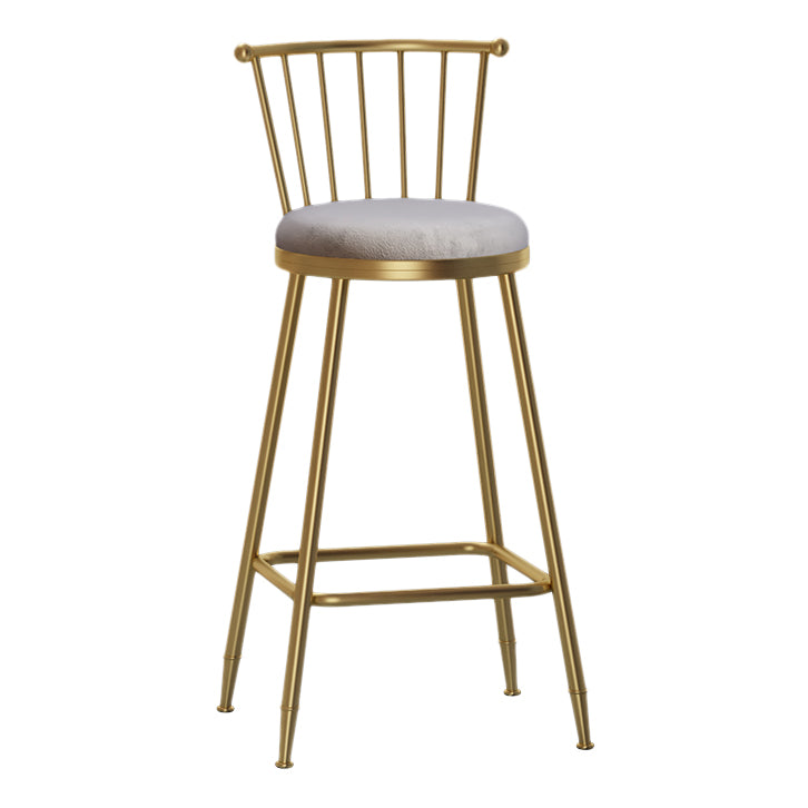 Nordic Armless Backrest Counter Stool Iron Cashier Bar Stool with Velvet Cushion and Pedal