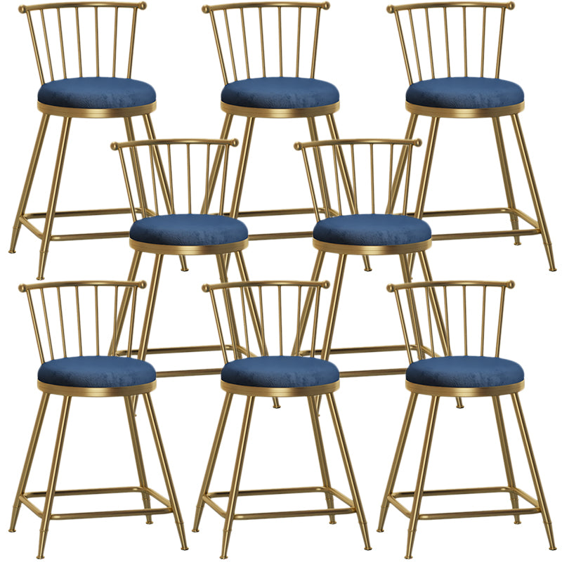 Nordic Armless Backrest Counter Stool Iron Cashier Bar Stool with Velvet Cushion and Pedal