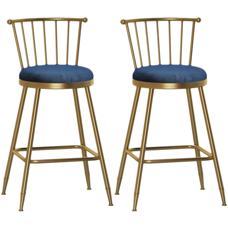 Nordic Armless Backrest Counter Stool Iron Cashier Bar Stool with Velvet Cushion and Pedal