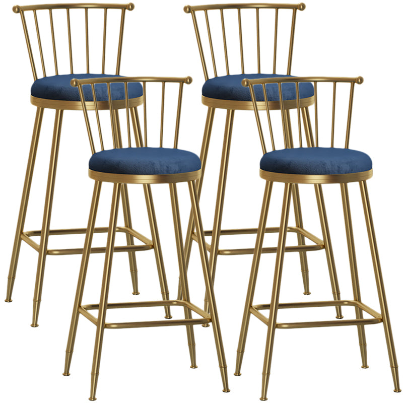 Nordic Armless Backrest Counter Stool Iron Cashier Bar Stool with Velvet Cushion and Pedal