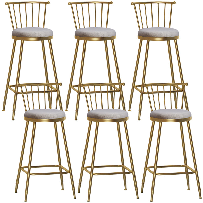 Nordic Armless Backrest Counter Stool Iron Cashier Bar Stool with Velvet Cushion and Pedal