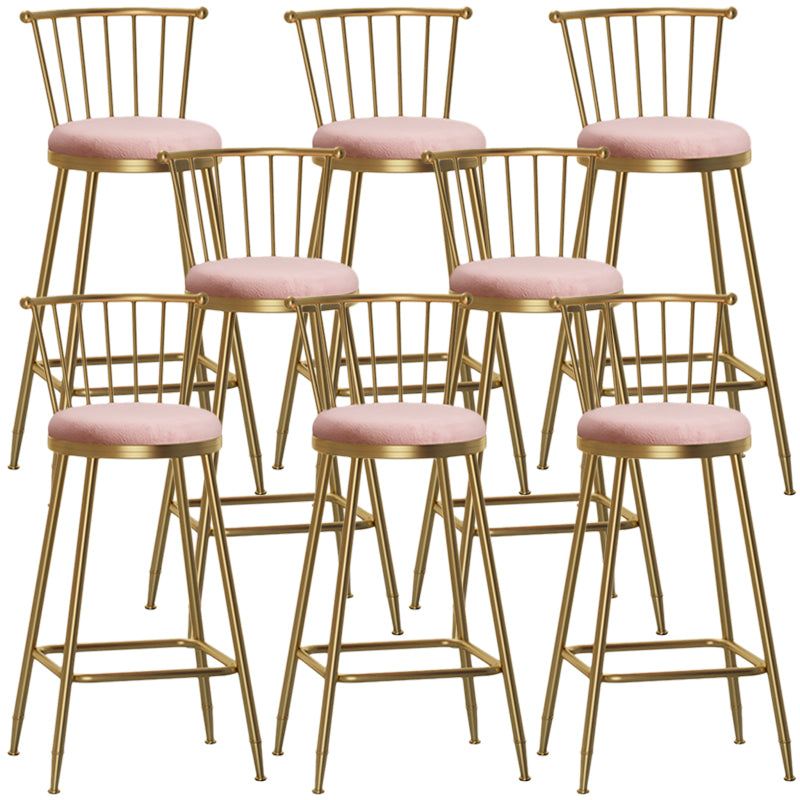 Nordic Armless Backrest Counter Stool Iron Cashier Bar Stool with Velvet Cushion and Pedal