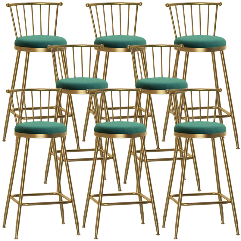 Nordic Armless Backrest Counter Stool Iron Cashier Bar Stool with Velvet Cushion and Pedal