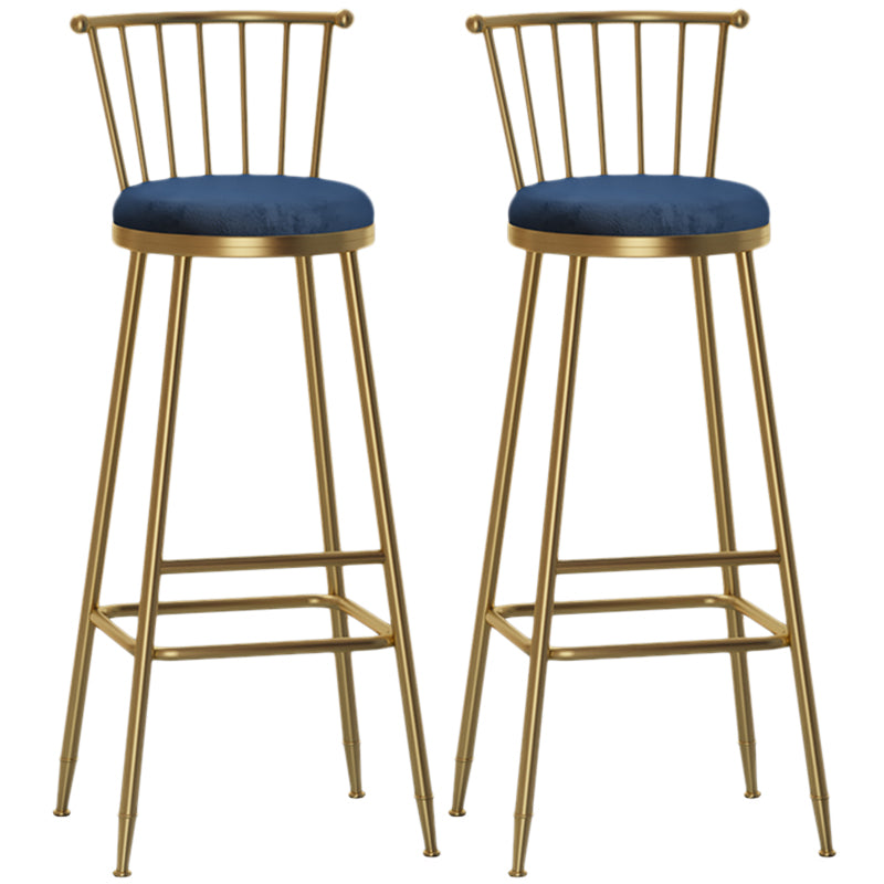 Nordic Armless Backrest Counter Stool Iron Cashier Bar Stool with Velvet Cushion and Pedal