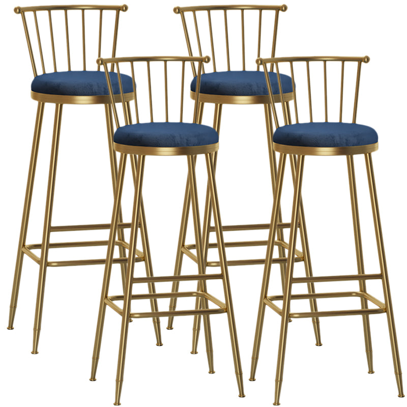 Nordic Armless Backrest Counter Stool Iron Cashier Bar Stool with Velvet Cushion and Pedal