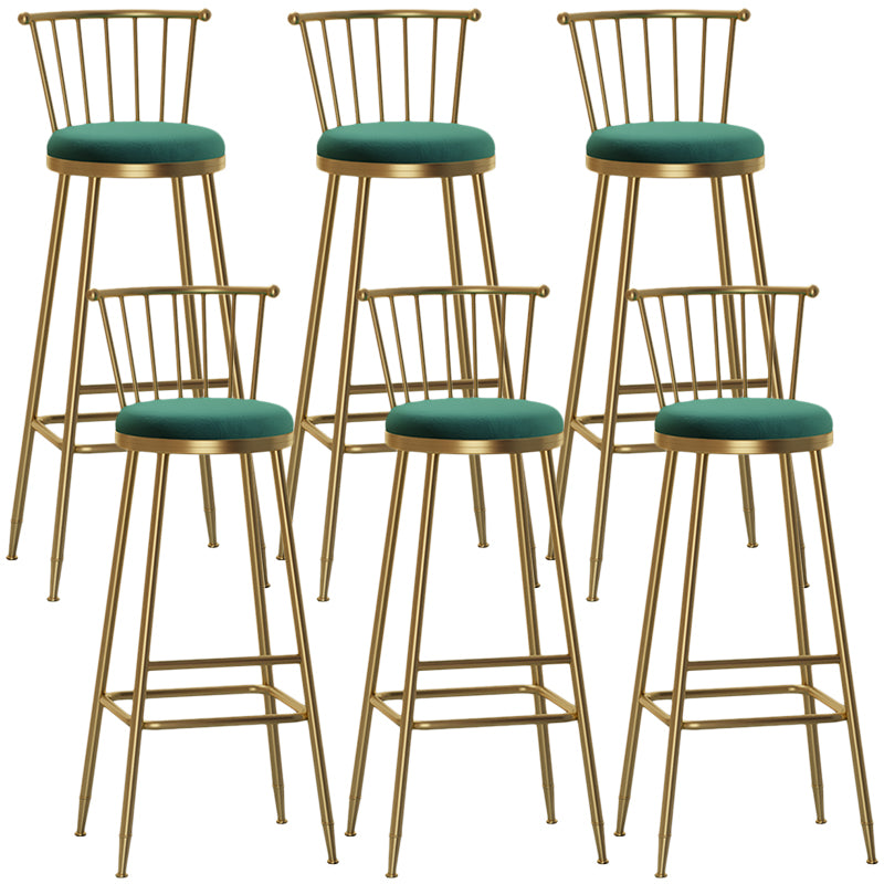 Nordic Armless Backrest Counter Stool Iron Cashier Bar Stool with Velvet Cushion and Pedal