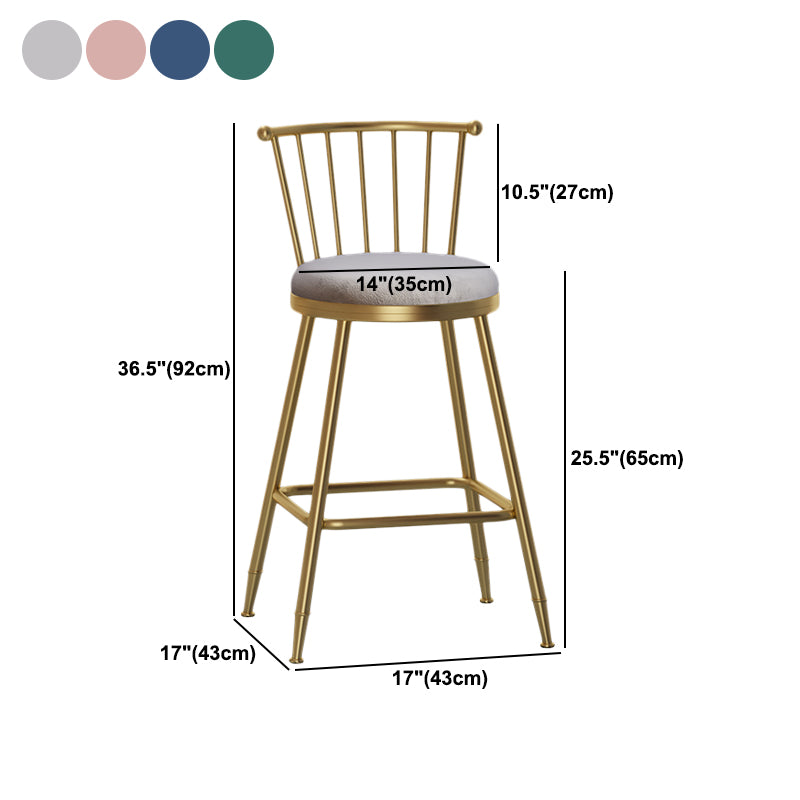 Nordic Armless Backrest Counter Stool Iron Cashier Bar Stool with Velvet Cushion and Pedal