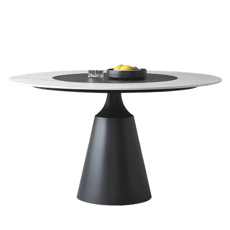 Modern Round Pub Table Stone Top Black Base Pedestal Casual Dining Table