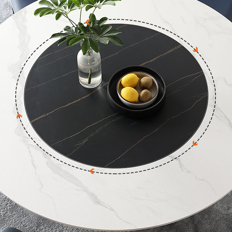 Modern Round Pub Table Stone Top Black Base Pedestal Casual Dining Table