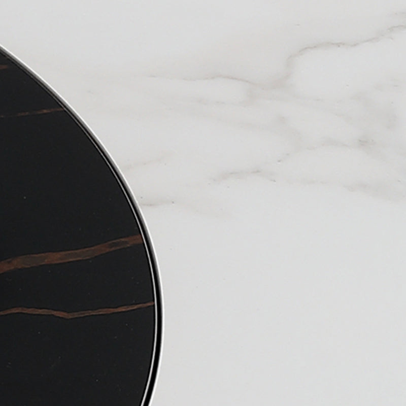 Modern Round Pub Table Stone Top Black Base Pedestal Casual Dining Table