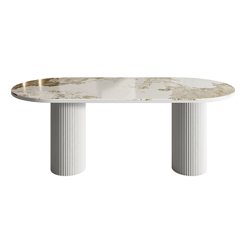 Gold Oval Stone Dining Site Table Modern Iron Double Pedestal Dining Table