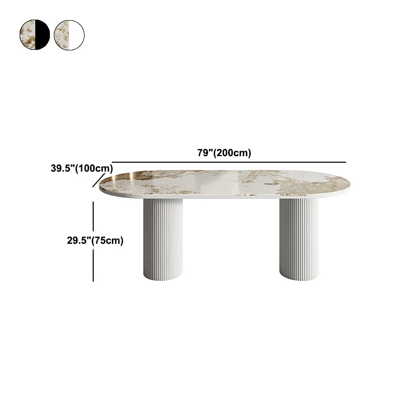 Gold Oval Stone Dining Site Table Modern Iron Double Pedestal Dining Table