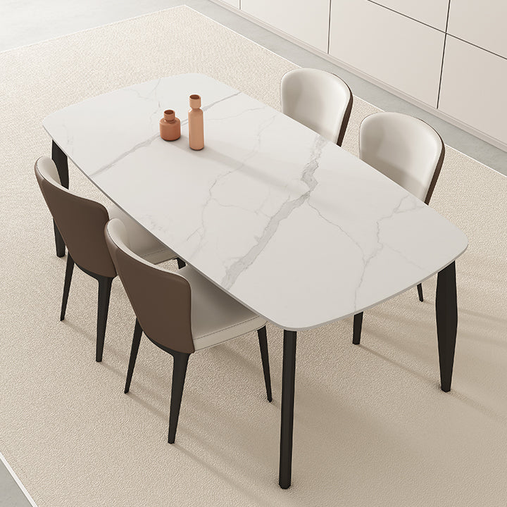 Industrial Rectangle Dinette Table Tripod Base Dining Table with White Stone Top