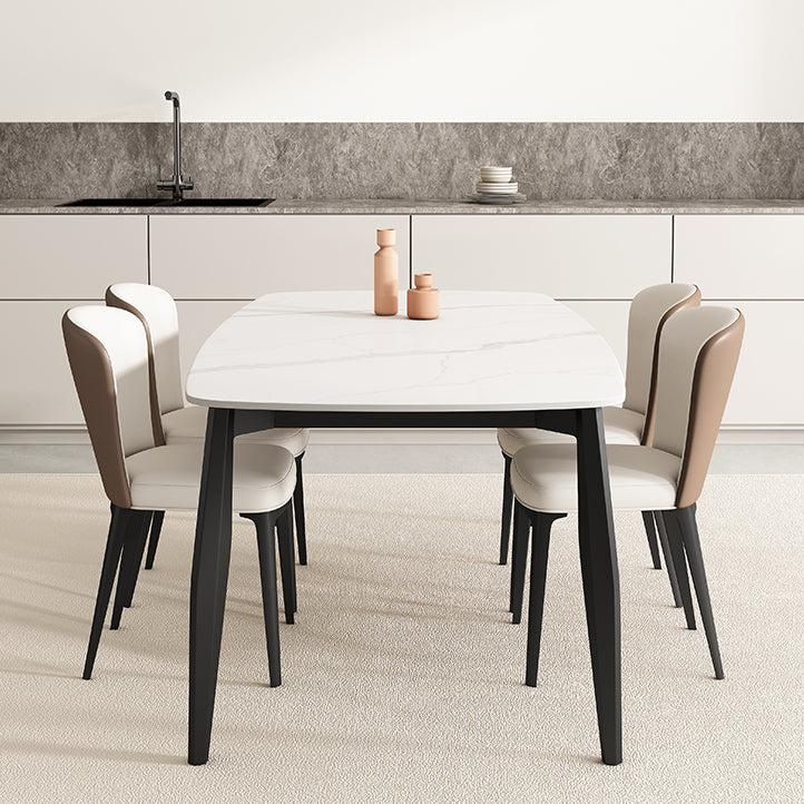 Industrial Rectangle Dinette Table Tripod Base Dining Table with White Stone Top