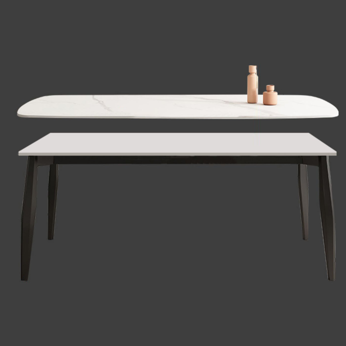 Industrial Rectangle Dinette Table Tripod Base Dining Table with White Stone Top