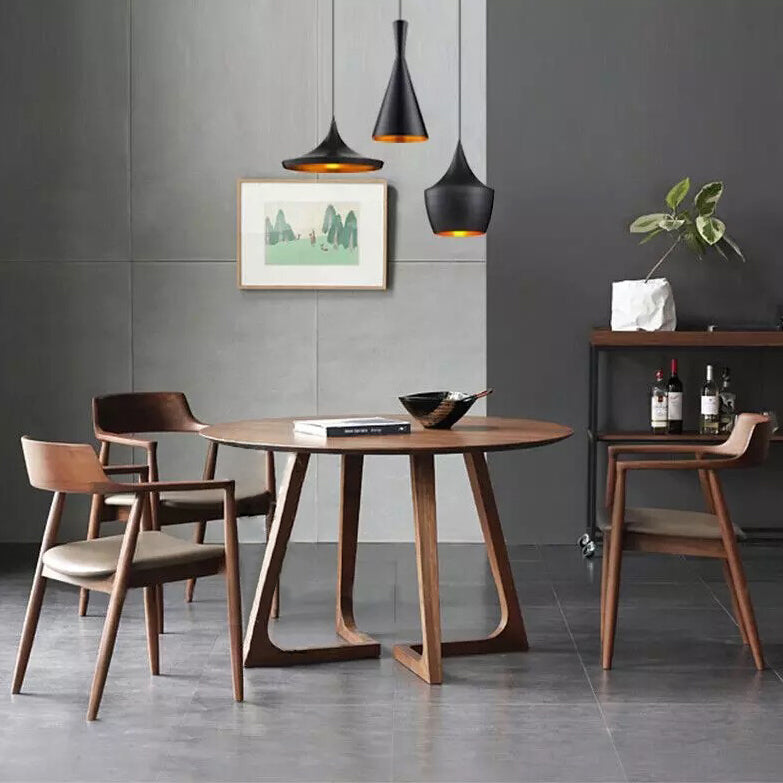 Modern Solid Wood Dining Room Collection Double Pedestal Dining Table in Walnut