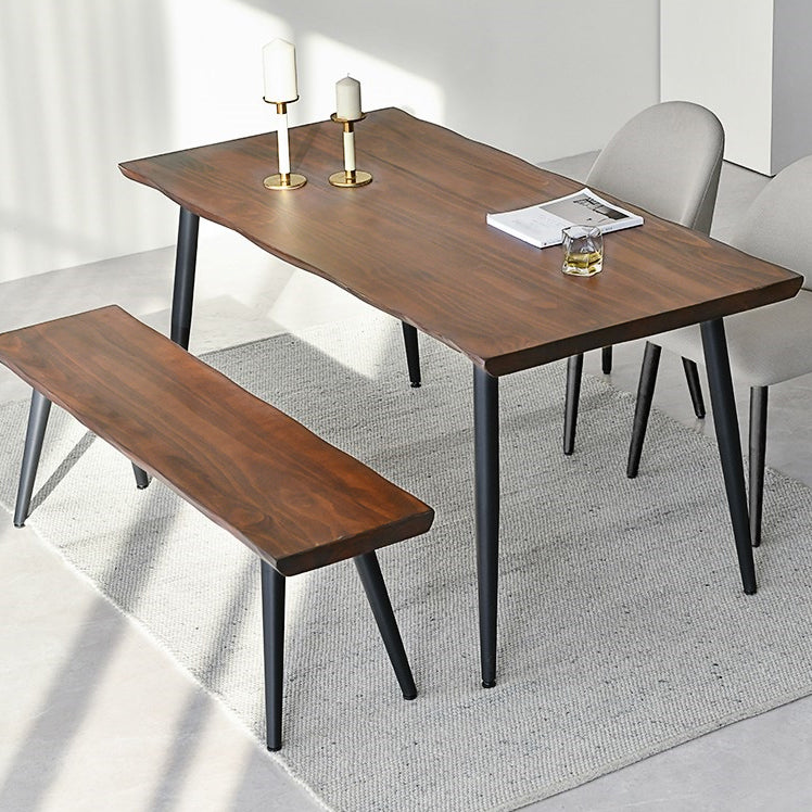 Black Iron Tripod Base Dining Table Modern Industrial Solid Wood Top Table