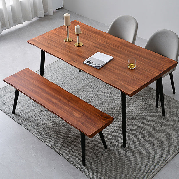 Black Iron Tripod Base Dining Table Modern Industrial Solid Wood Top Table