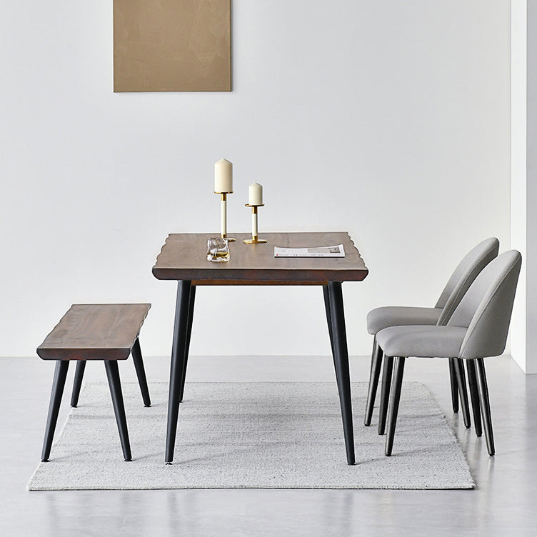 Black Iron Tripod Base Dining Table Modern Industrial Solid Wood Top Table