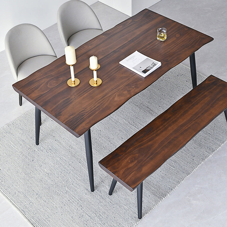 Black Iron Tripod Base Dining Table Modern Industrial Solid Wood Top Table