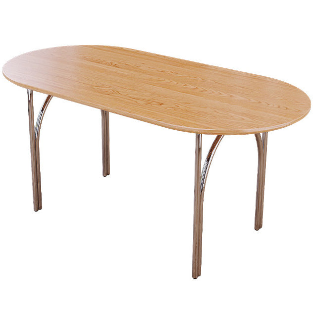Oval 4 Legs Steel Dining Table Modern Wood Top Chrome Base Dining Site Table