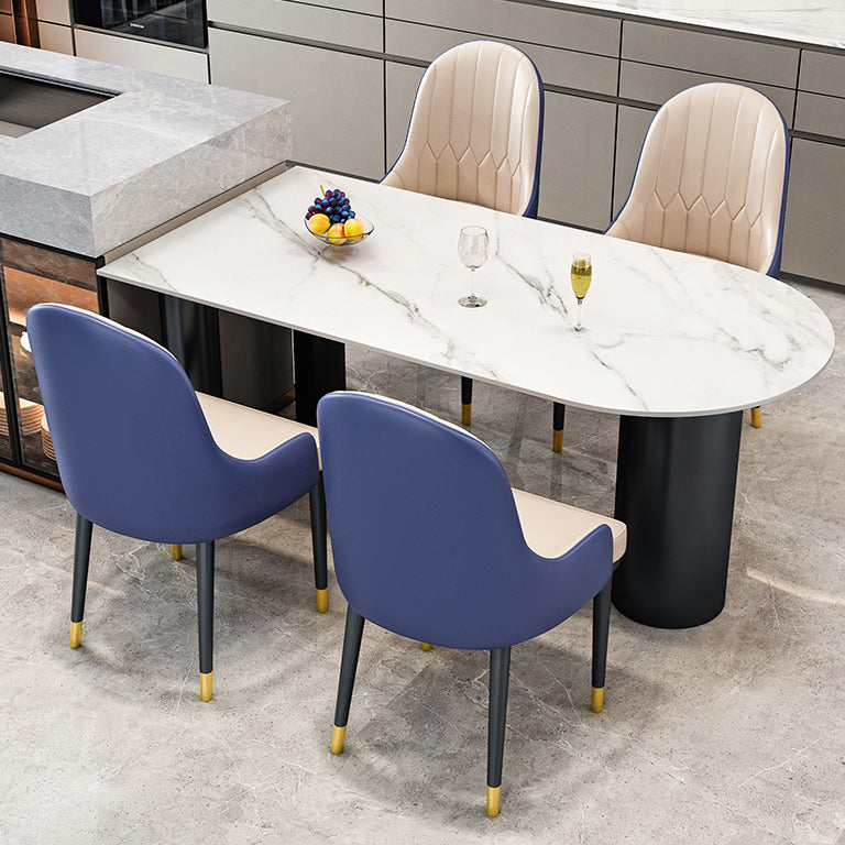 Modern 3 Legs Dining Table Stone Top and Metal Base in Black Dining Table