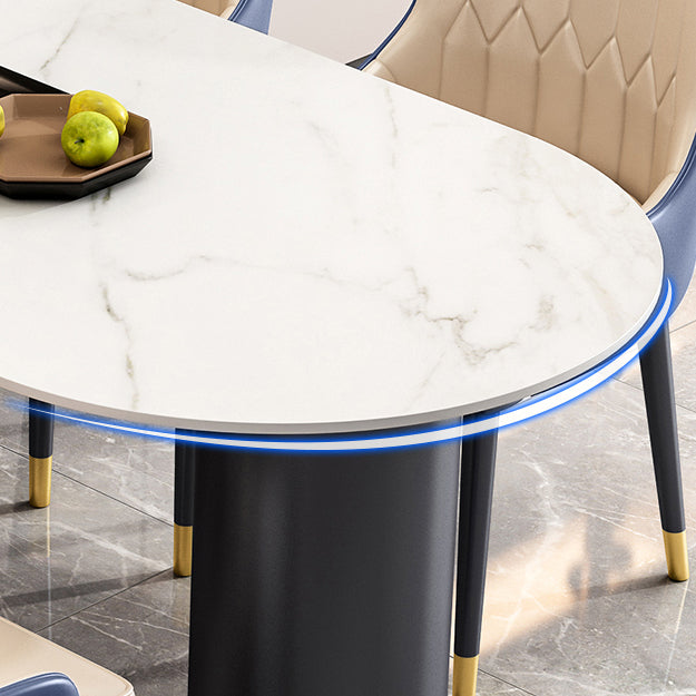 Modern 3 Legs Dining Table Stone Top and Metal Base in Black Dining Table