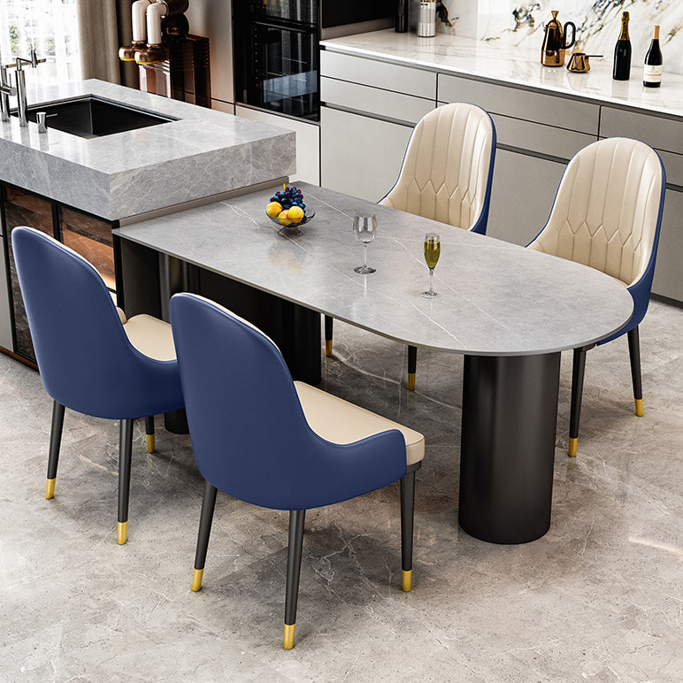 Modern 3 Legs Dining Table Stone Top and Metal Base in Black Dining Table