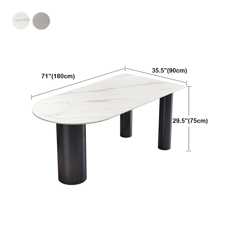 Modern 3 Legs Dining Table Stone Top and Metal Base in Black Dining Table