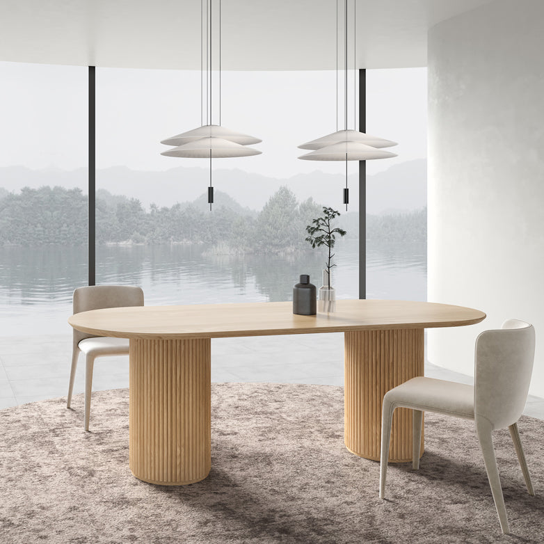 Natural Oval Dining Site Table Pine Solid Wood Modern Double Pedestal Table