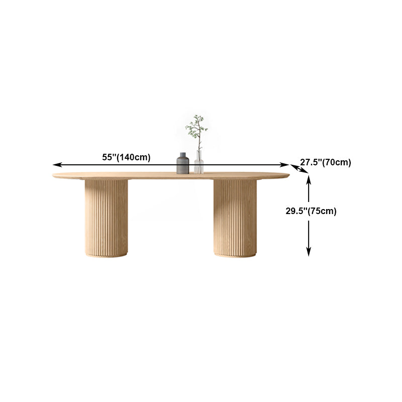 Natural Oval Dining Site Table Pine Solid Wood Modern Double Pedestal Table