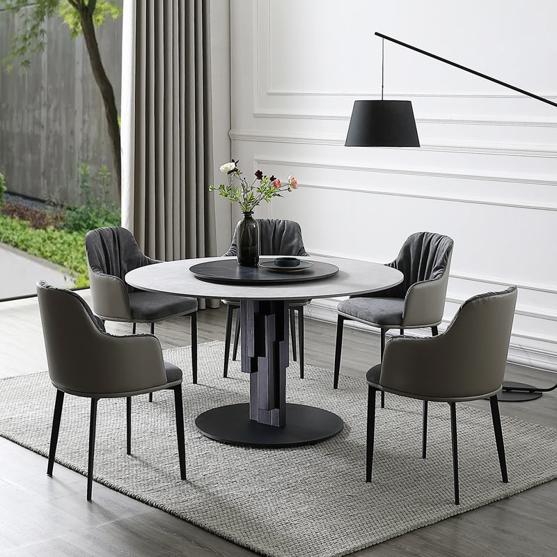 Round Stone Top Dining Table Contemporary Dining Table with Turntable